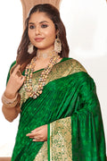 Forest Green Banarasi Silk Saree With Blouse