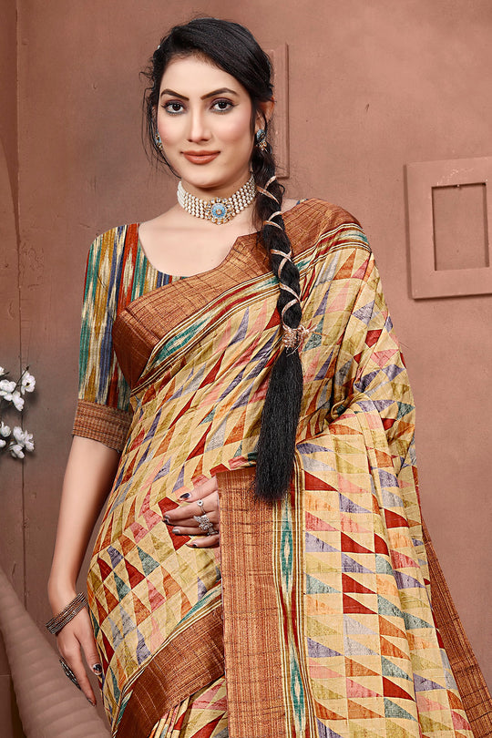 Light Brown Digital Print Saree