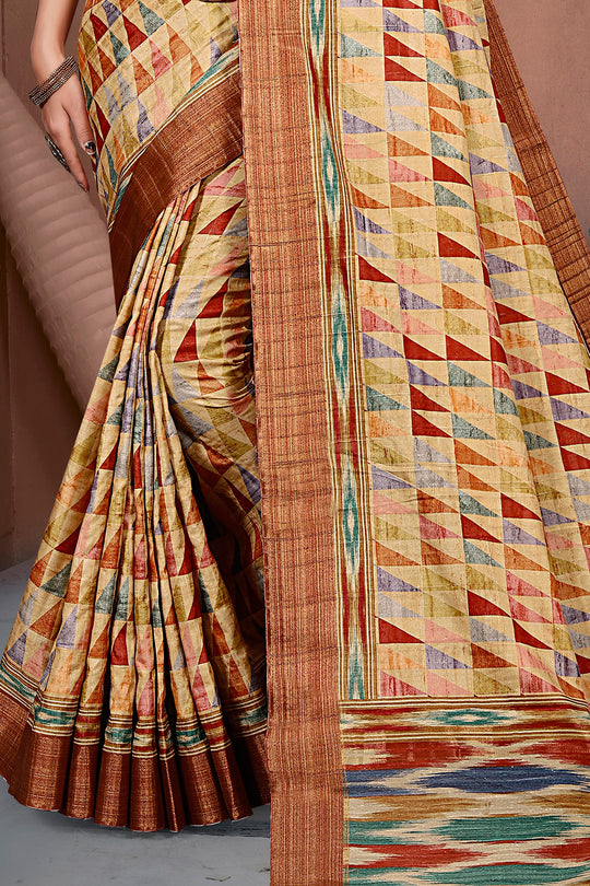 Light Brown Digital Print Saree