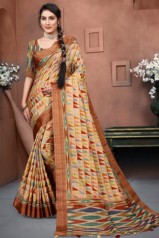 Light Brown Digital Print Saree