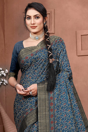 Aegon Blue Digital Print Saree