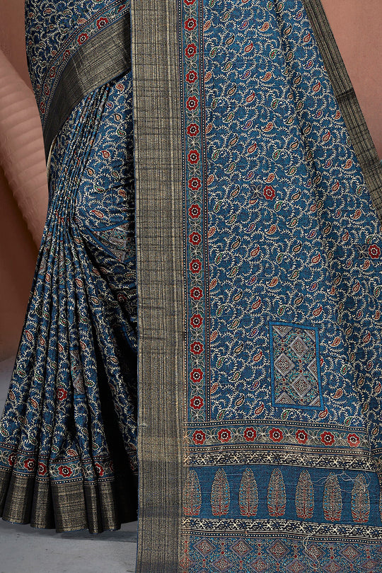 Aegon Blue Digital Print Saree