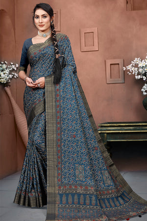Aegon Blue Digital Print Saree