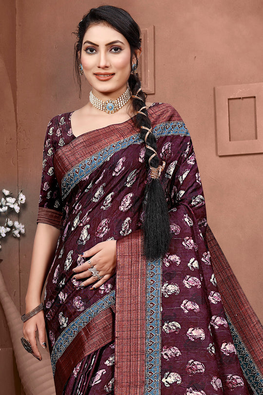 Mulberry Violet Digital Print Saree