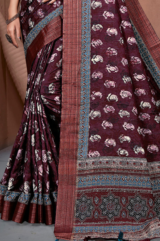 Mulberry Violet Digital Print Saree