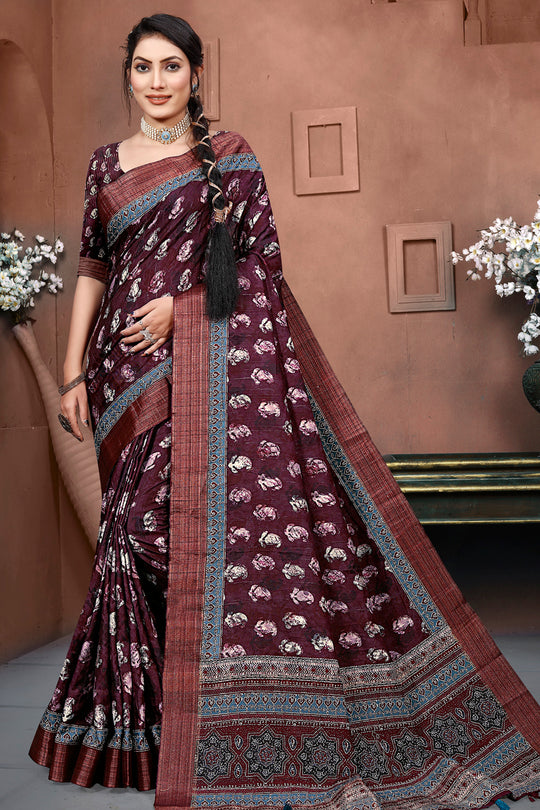 Mulberry Violet Digital Print Saree