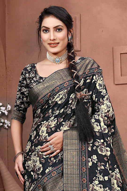 Jet Black Digital Print Saree