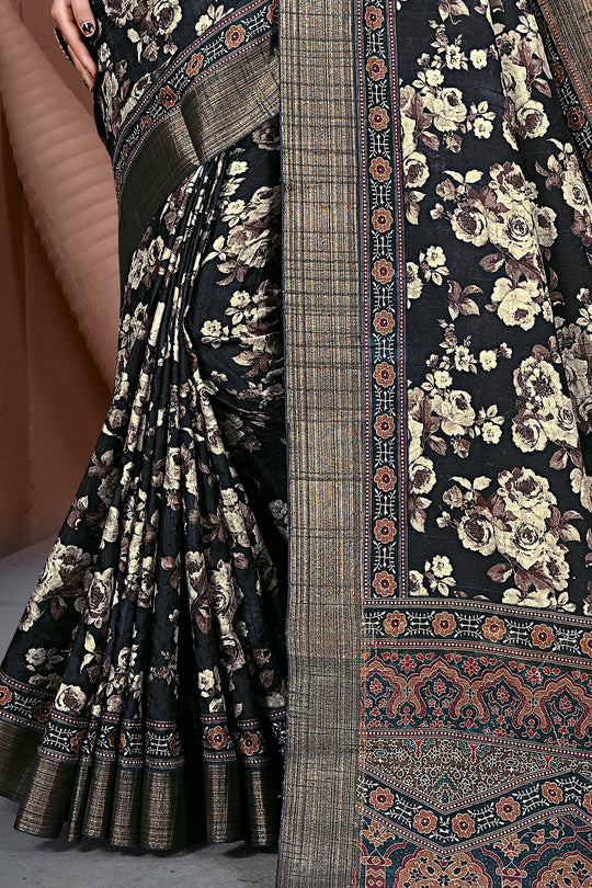 Jet Black Digital Print Saree