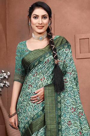 Seafoam Green Digital Print Saree
