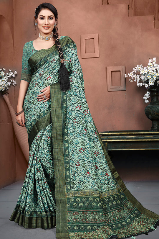 Seafoam Green Digital Print Saree