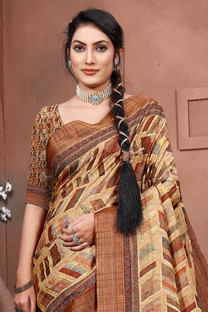 Tortilla Brown Digital Print Saree