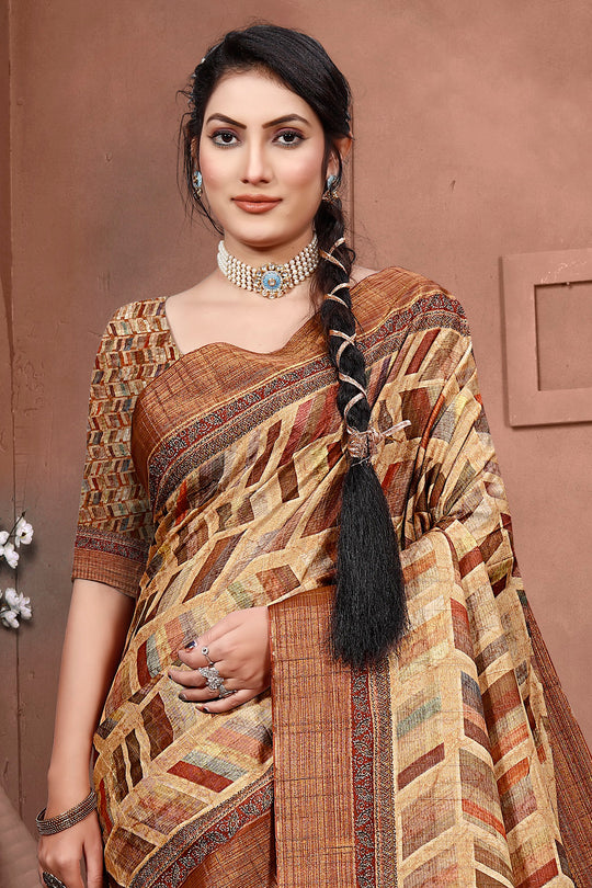 Tortilla Brown Digital Print Saree