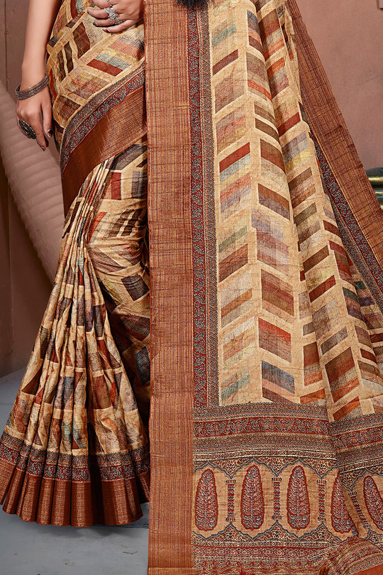 Tortilla Brown Digital Print Saree