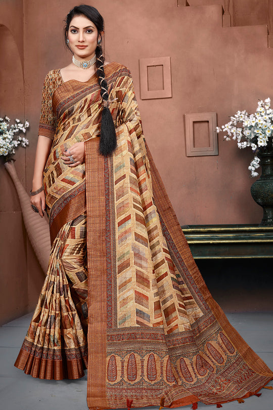 Tortilla Brown Digital Print Saree