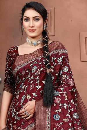 Dark Maroon Digital Print Saree