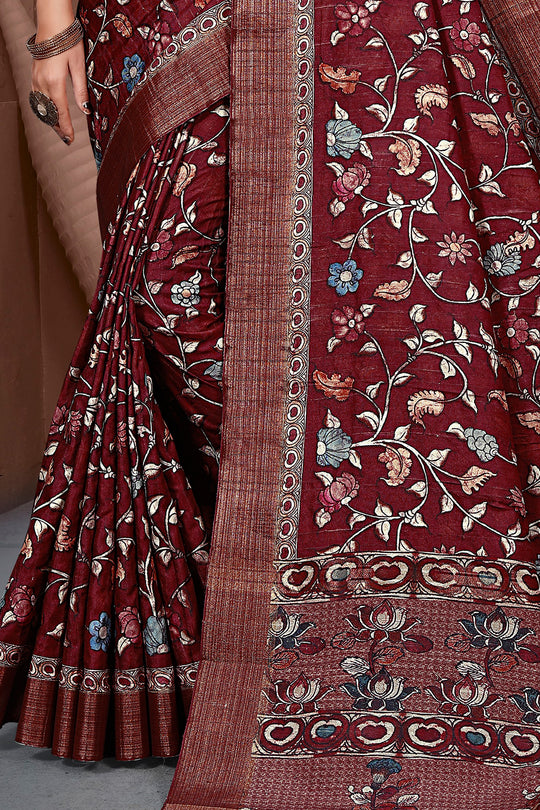 Dark Maroon Digital Print Saree