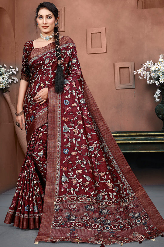Dark Maroon Digital Print Saree