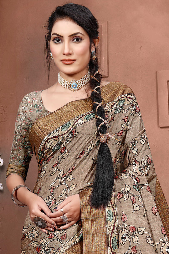 Tan Brown Digital Print Saree