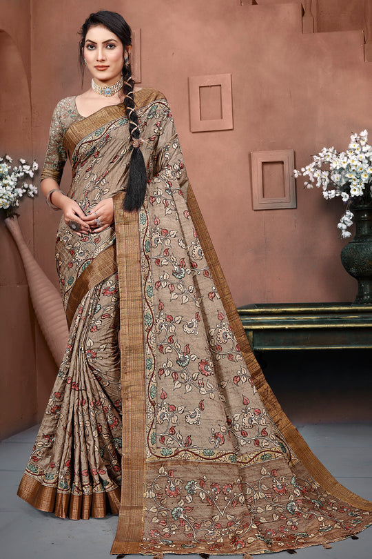 Tan Brown Digital Print Saree