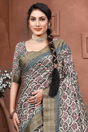 Dusky Grey Digital Print Saree