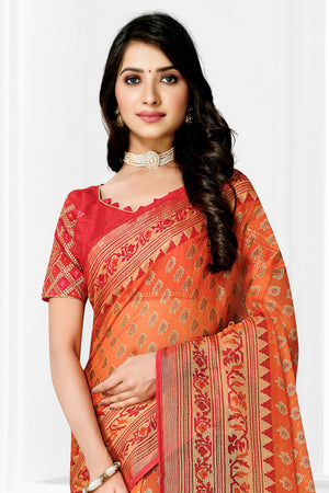 Salmon Orange Brasso Saree