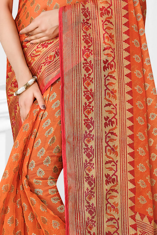 Salmon Orange Brasso Saree