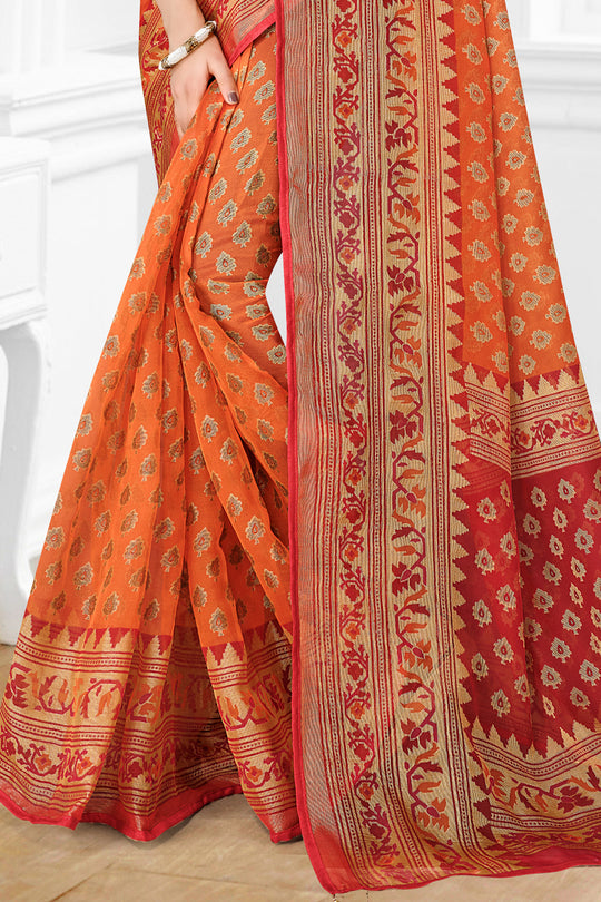 Salmon Orange Brasso Saree