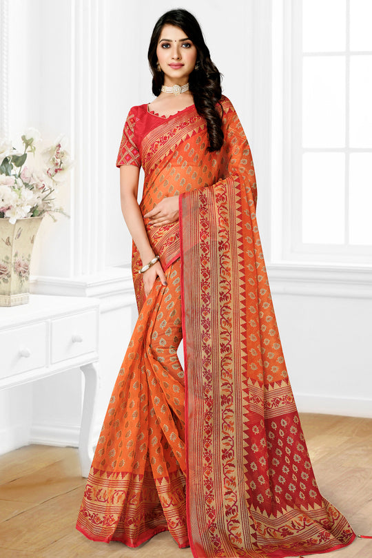 Salmon Orange Brasso Saree