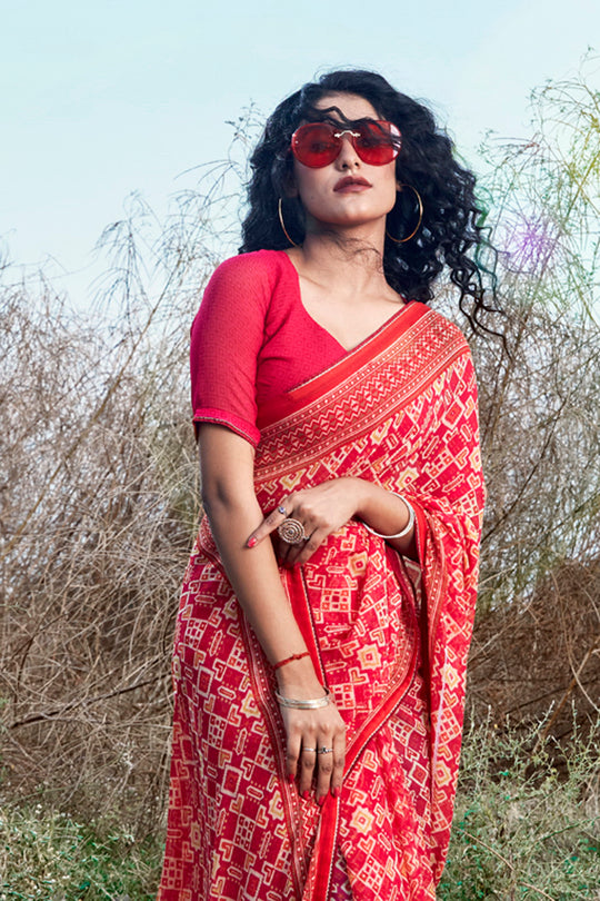 Scarlet Red Georgette Saree