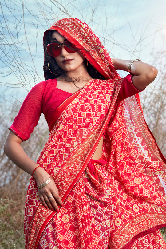 Scarlet Red Georgette Saree