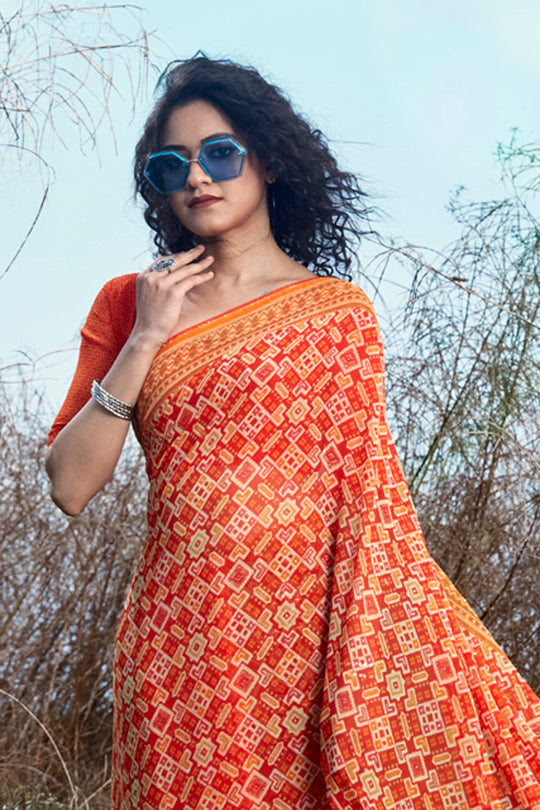 Sunset Orange Georgette Saree
