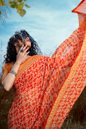 Sunset Orange Georgette Saree