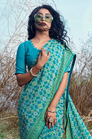 Sky Blue Georgette Saree