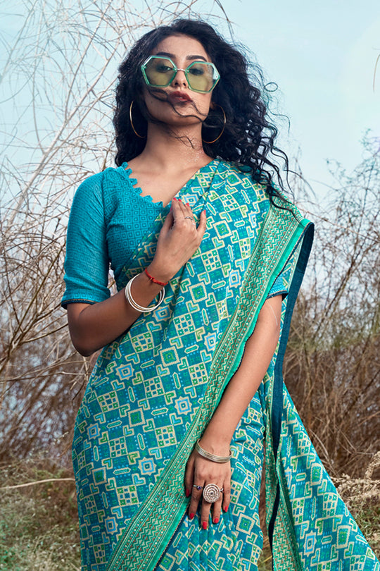 Sky Blue Georgette Saree