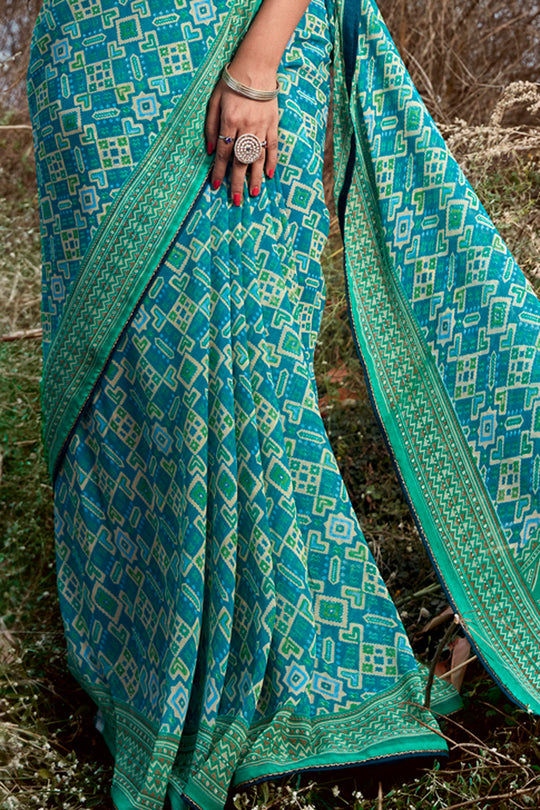 Sky Blue Georgette Saree