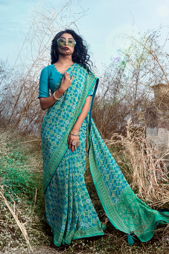 Sky Blue Georgette Saree