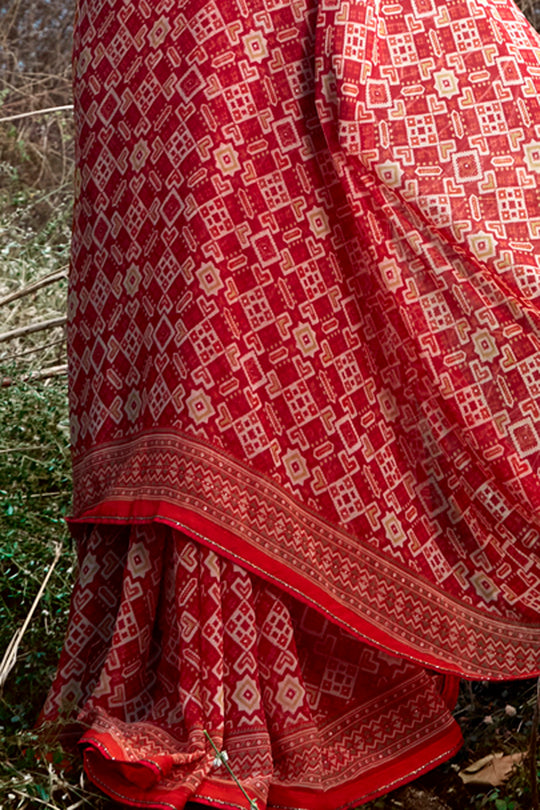 Ruby Red Georgette Saree
