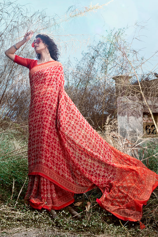 Ruby Red Georgette Saree