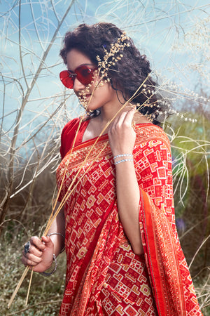 Ruby Red Georgette Saree