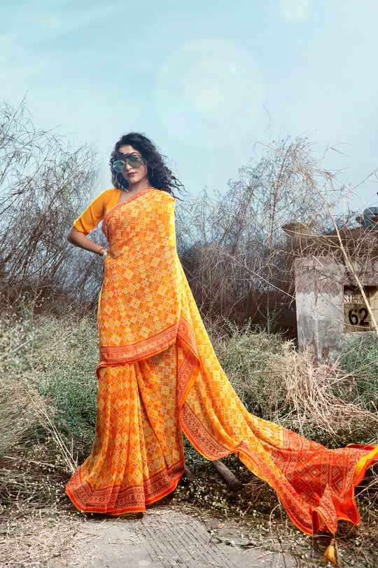Sunny Orange Georgette Saree
