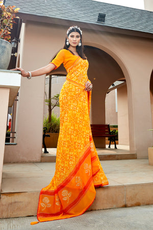 Marigold Yellow Chiffon Saree