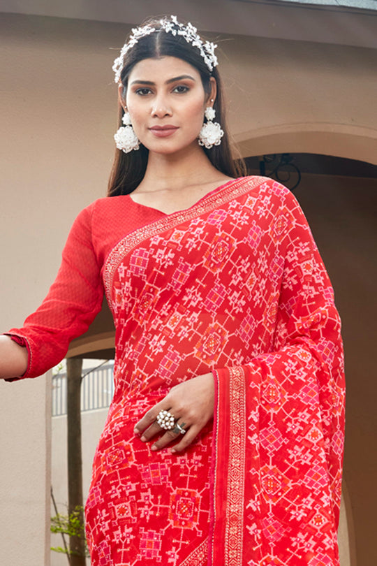 Taffy Red Chiffon Saree