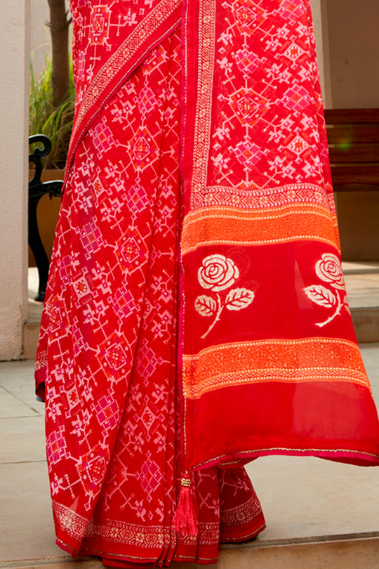 Taffy Red Chiffon Saree