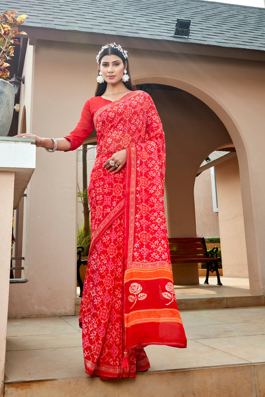 Taffy Red Chiffon Saree