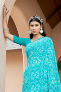 Sky Blue Chiffon Saree