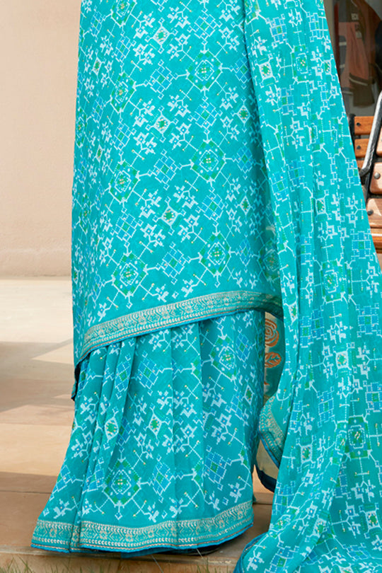 Sky Blue Chiffon Saree