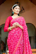 Hot Pink Chiffon Saree
