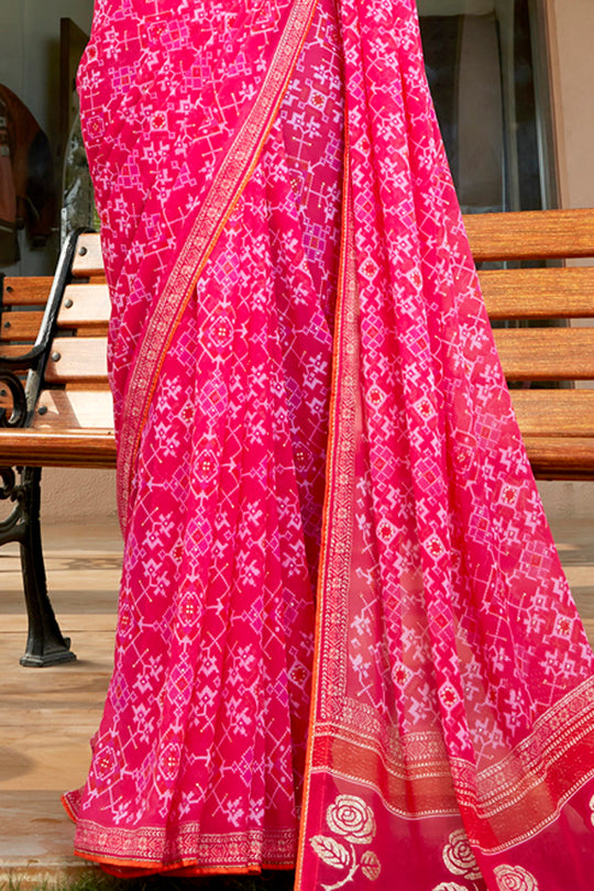 Hot Pink Chiffon Saree