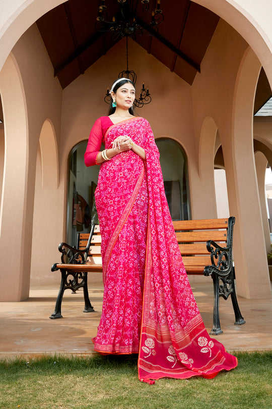 Hot Pink Chiffon Saree