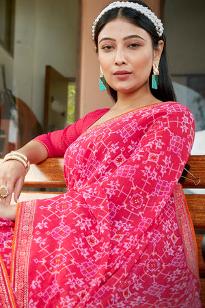 Hot Pink Chiffon Saree